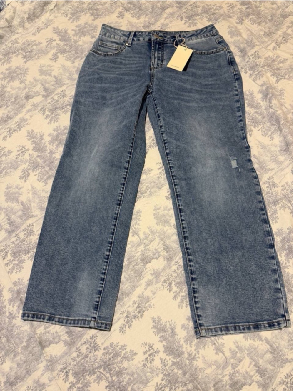 Flamingals Mid Rise Straight Leg Jeans for Women Casual Wash Seam Detail L